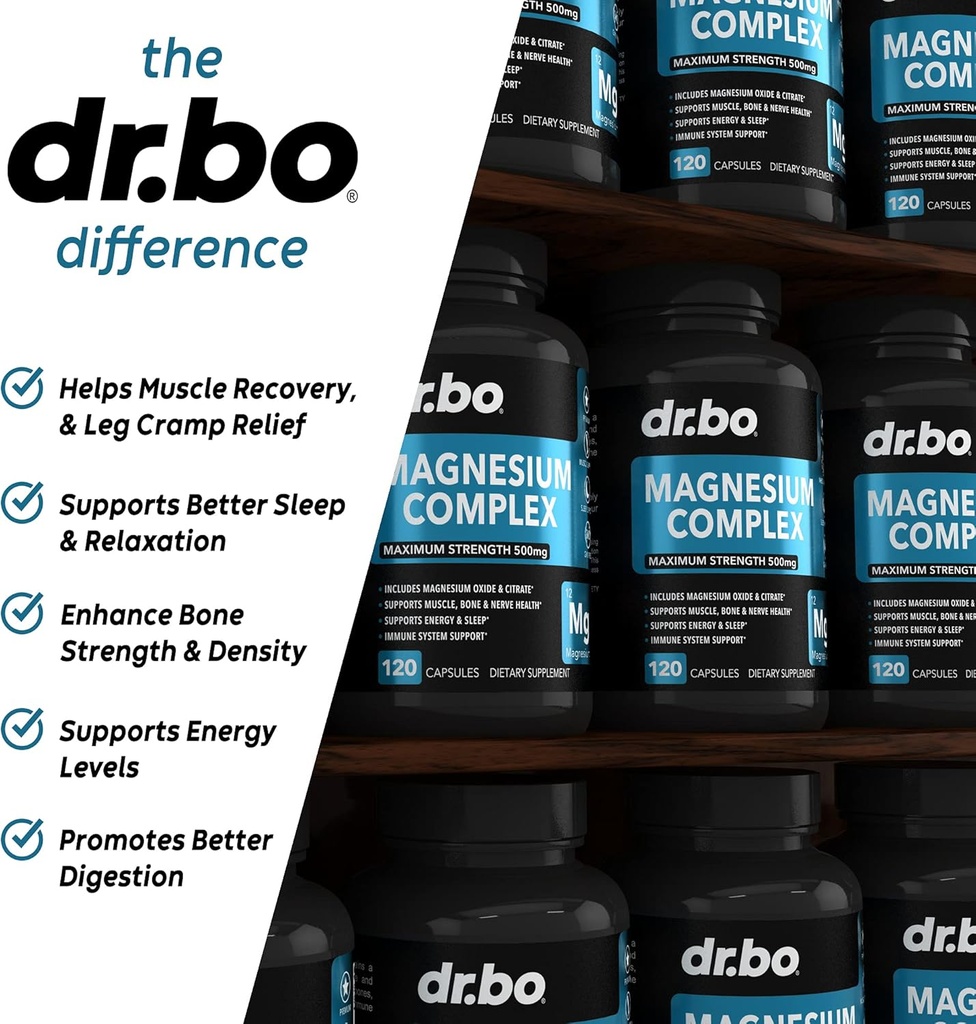 Magnesium Complex Supplement Capsules 500mg - Support Energy, Relaxation, Leg Cramps & Legs - Help Aid Muscle Support Supplements - High Absorption Premium Mag Citrate Oxide - 120 Capsules 5