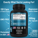 Magnesium Complex Supplement Capsules 500mg - Support Energy, Relaxation, Leg Cramps & Legs - Help Aid Muscle Support Supplements - High Absorption Premium Mag Citrate Oxide - 120 Capsules 6