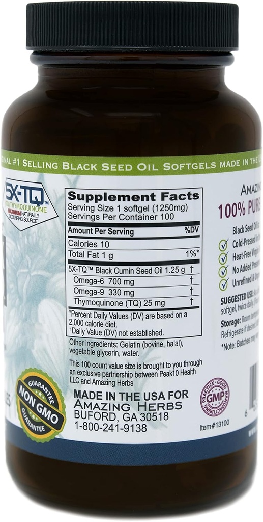Amazing Herbs Black Seed Oil Pills 1250mg, 100 Softgel Capsules (Pack of 2) 4