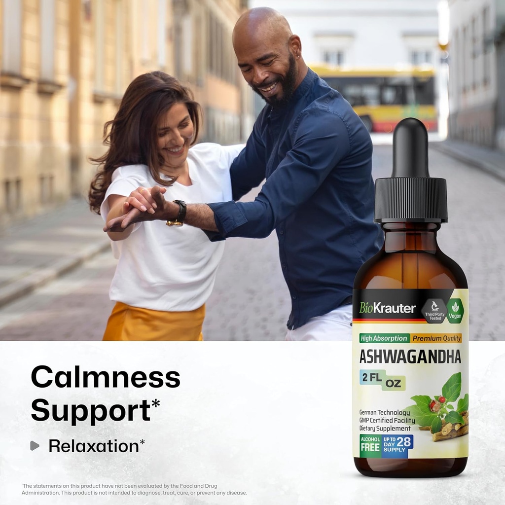 BIO KRAUTER Ashwagandha Liquid Drops - Ashwagandha Supplements for Calmness - Vegan Mood Support Drops - Alcohol & Sugar Free - 4 Fl.Oz. 3