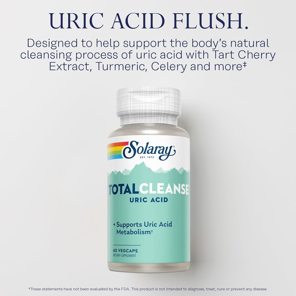 Solaray Total Cleanse Uric Acid - Joint Health Supplement - Powerful Joint Support and Uric Acid Cleanse with Tart Cherry Extract, Celery Seed, Turmeric Extract - 60-Day Guarantee, 30 Serv, 60 VegCaps 4