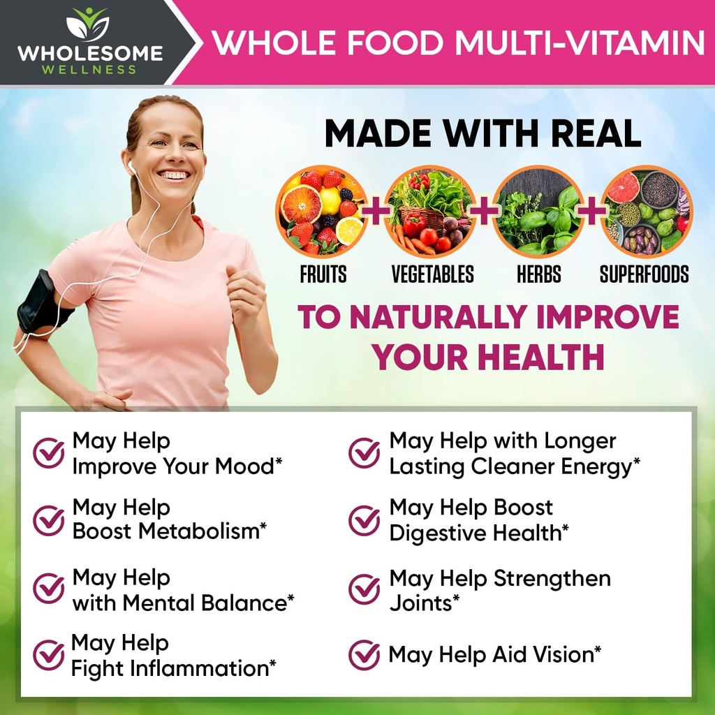 Wholesome Wellness Food Multivitamin for Women - Natural Multi Vitamins, Minerals, Organic Extracts + Dr. Formulated Raw Probiotics for Women 100 Billion CFUs with Prebiotics Bundle 6