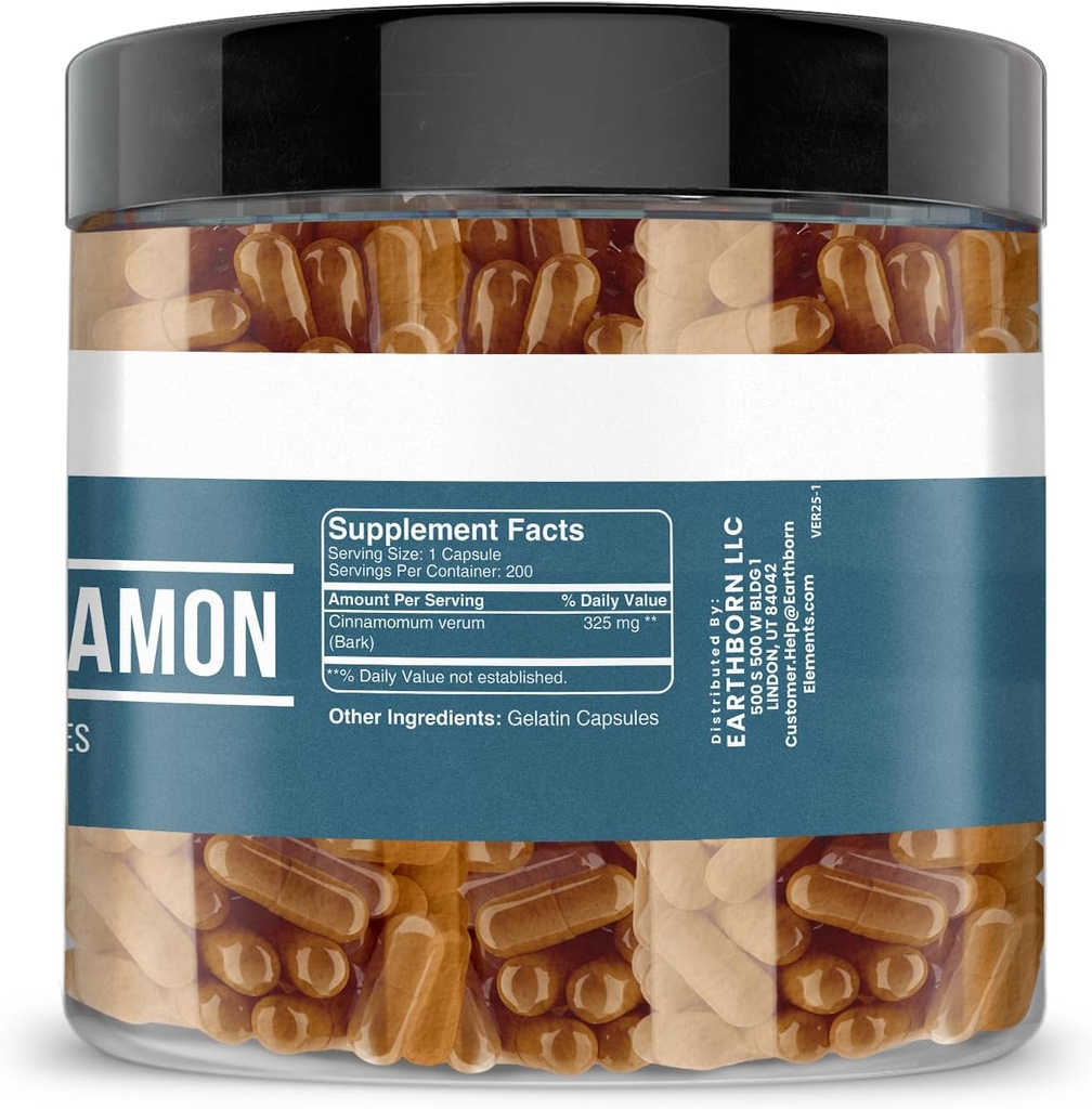 Earthborn Elements Ceylon Cinnamon 200 Capsules, Pure & Undiluted, No Additives 4