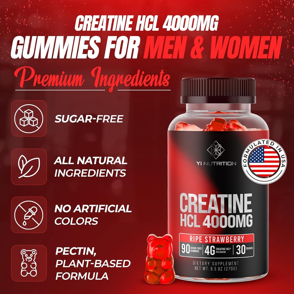 Creatine HCL Gummy - World's First 4000MG Creatine HCL Gummies 90 Count (90 Count) 4