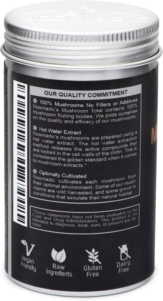 Noomadic Mushroom Total, 60 Capsules, 500mg, 30% Beta Glucans, Adaptogenic Mushroom Complex of Lions Mane, Turkey Tail, Chaga, Reishi, Cordyceps, Hot Water Extract, Fruiting Bodies. 4