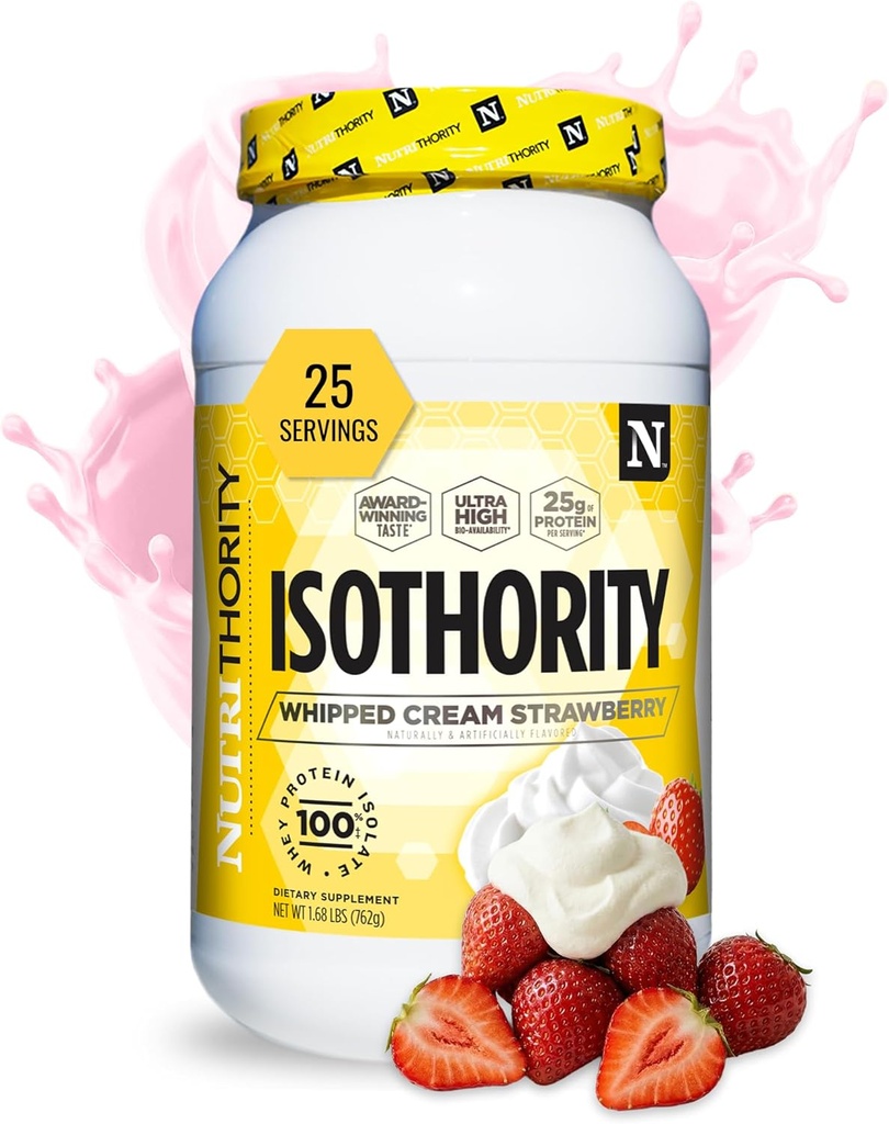 Isothority Whey Protein Isolate, Whipped Cream Strawberry, 2 lb - Ultra Absorbable Branched Chain Amino Acids (BCAA) Powder with 25g Per Serving, Low Carb - Build Muscle & Accelerate Recovery 2