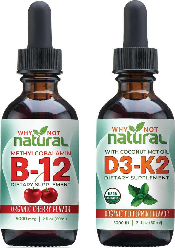 Why Not Natural Organic Vitamin B12 and Vitamin D3 K2 Liquid Drops 2