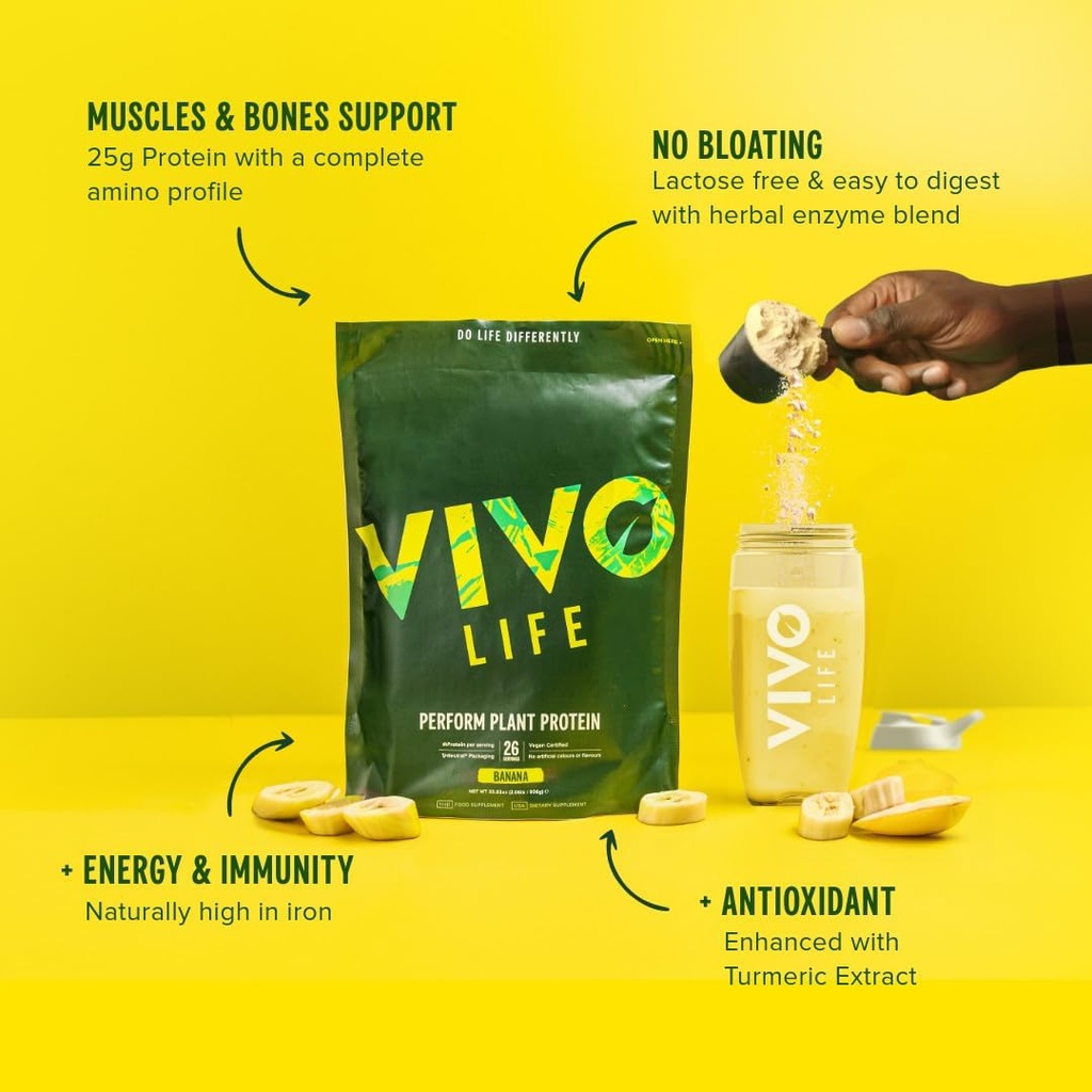 Vivo life Perform Plant Protein Powder - Pea & Hemp Protein Blend with BCAA (34.85 oz, Raw Cacao) 3
