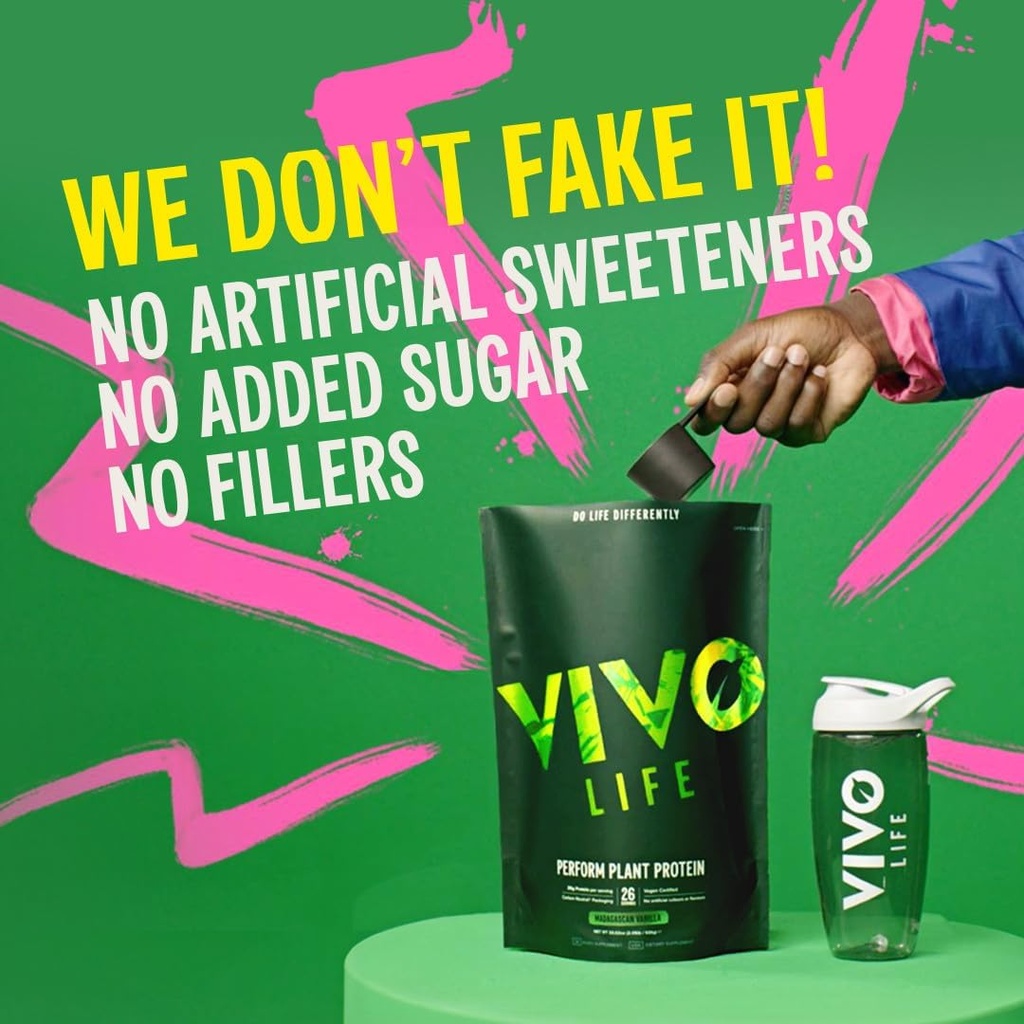 Vivo life Perform Plant Protein Powder - Pea & Hemp Protein Blend with BCAA (34.85 oz, Raw Cacao) 5