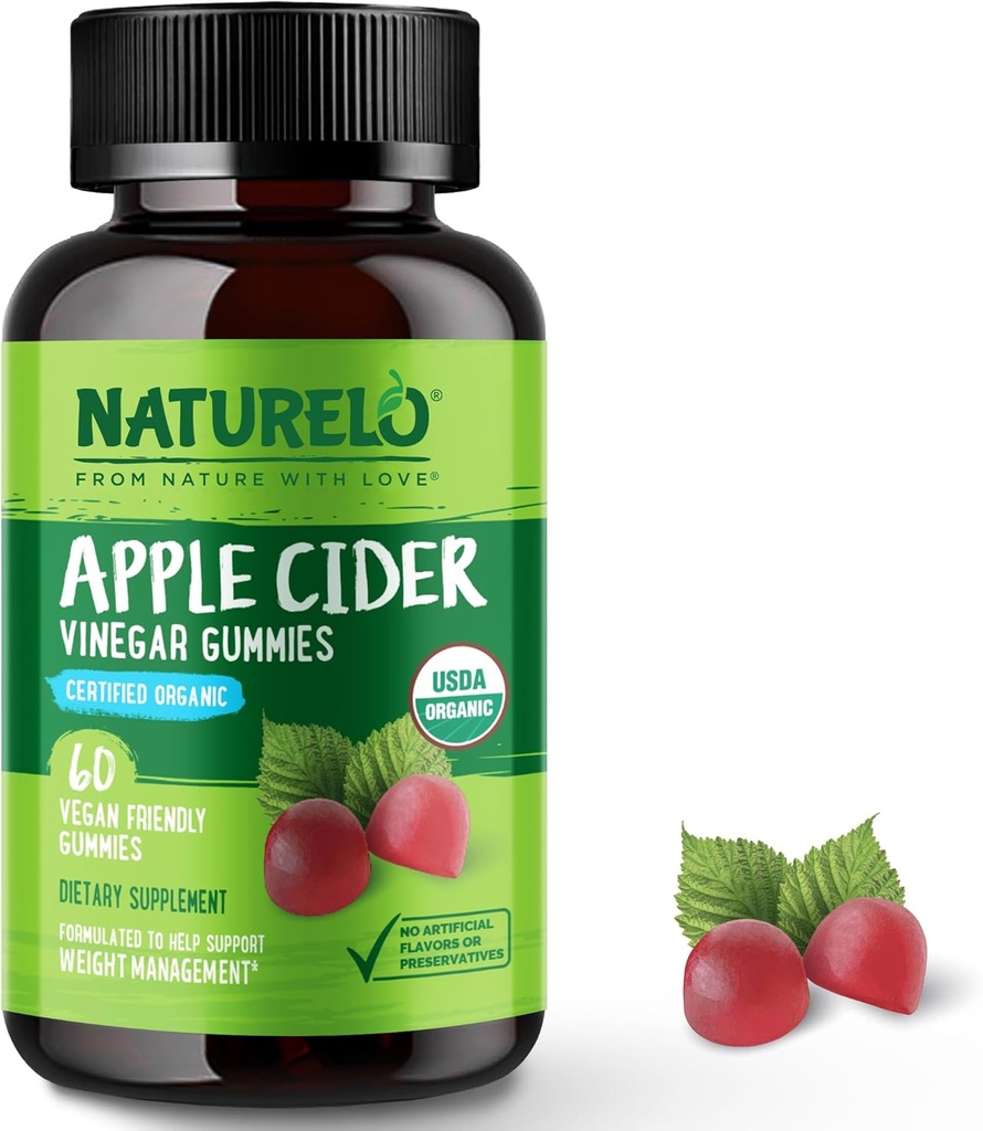 NATURELO Apple Cider Vinegar Gummies, Certified Organic, Vegan - 60 Gummies 2