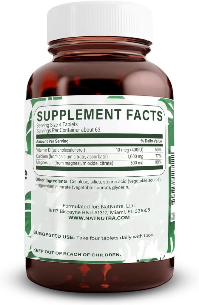 Natural Nutra Cal-Mag Citrate with Vitamin D3,1000/500 mg Complex, Strengthen Bone Density, Muscle and Nerve Health, Help Maintain Healthy Teeth, Highly Bioavailable Sources, 250 Vegan Tablets 3