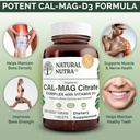 Natural Nutra Cal-Mag Citrate with Vitamin D3,1000/500 mg Complex, Strengthen Bone Density, Muscle and Nerve Health, Help Maintain Healthy Teeth, Highly Bioavailable Sources, 250 Vegan Tablets 4