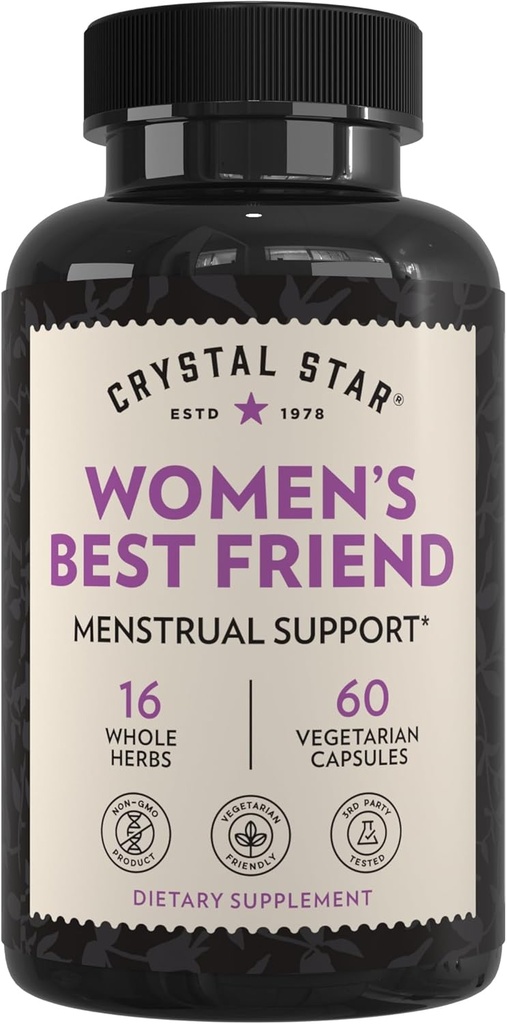 Crystal Star Women's Best Friend (60 Capsules) - Herbal Menstrual Relief Supplement for Help with Cramps & Bloating – Dong Quai, Cramp Bark, Hawthorne & Red Raspberry – Non-GMO 2