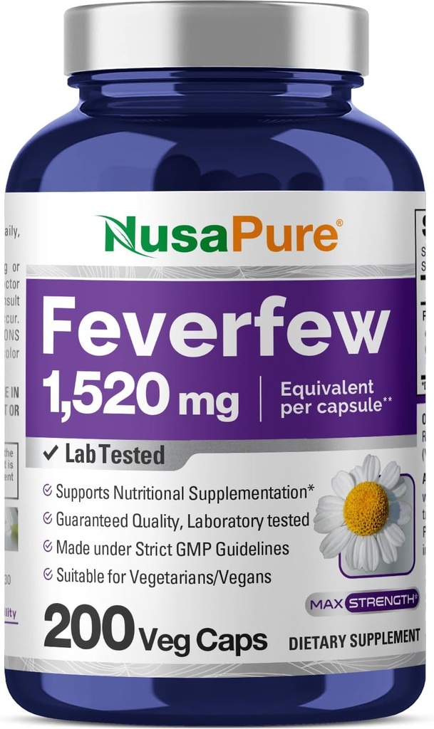 NusaPure Feverfew 1520mg 200 Vegetarian Caps (Extract 4:1, Non-GMO, Gluten Free) 2