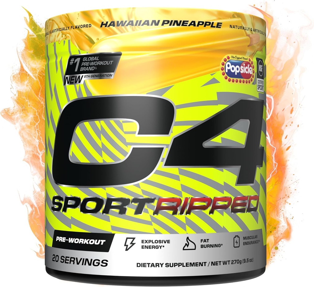 Cellucor C4 Ripped Sport Pre Workout Powder - NSF Certified for Sport - 200mg Caffeine + Cayenne Extract + Carnitine Tartrate + Beta-Alanine - Hawaiian Pineapple, 20 Servings 2