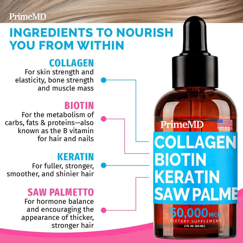 Liquid Collagen Biotin (2pk) and Fadogia Tongkat Ali (1pk) Supplement Bundle - Potent Vitamins for Hair, Skin, Nails, Heart, Energy, & Testosterone Support - Non-GMO, Vegan 3