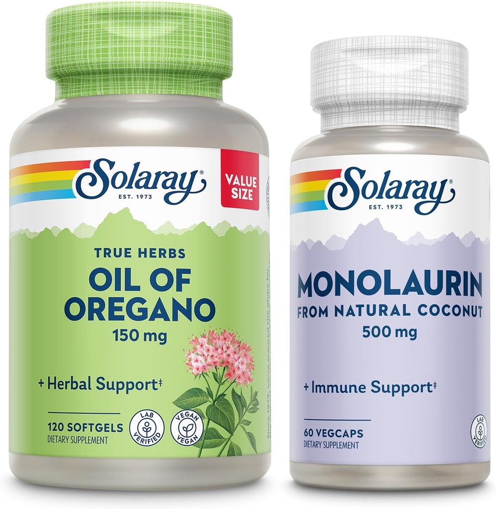 SOLARAY Oil of Oregano Softgels 150 mg and Monolaurin 500 mg - Wellness Bundle - Oregano Oil and Monolaurin Immune Support Supplement from Natural Coconut - 60-Day Guarantee, 120 Softgels /60 VegCaps 2