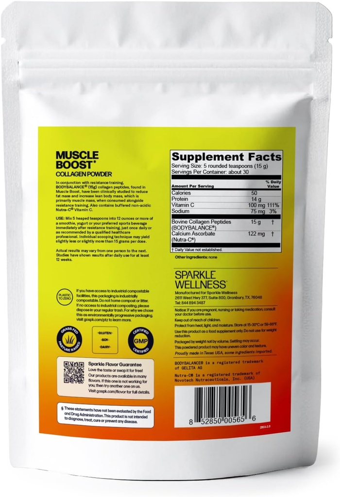 Sparkle Wellness Muscle Boost (No Flavor) [30-Serves] | Collagen Supplement Powder with Hydrolyzed BODYBALANCE Collagen Peptides & Buffered Vitamin C | Improves Body Composition 3