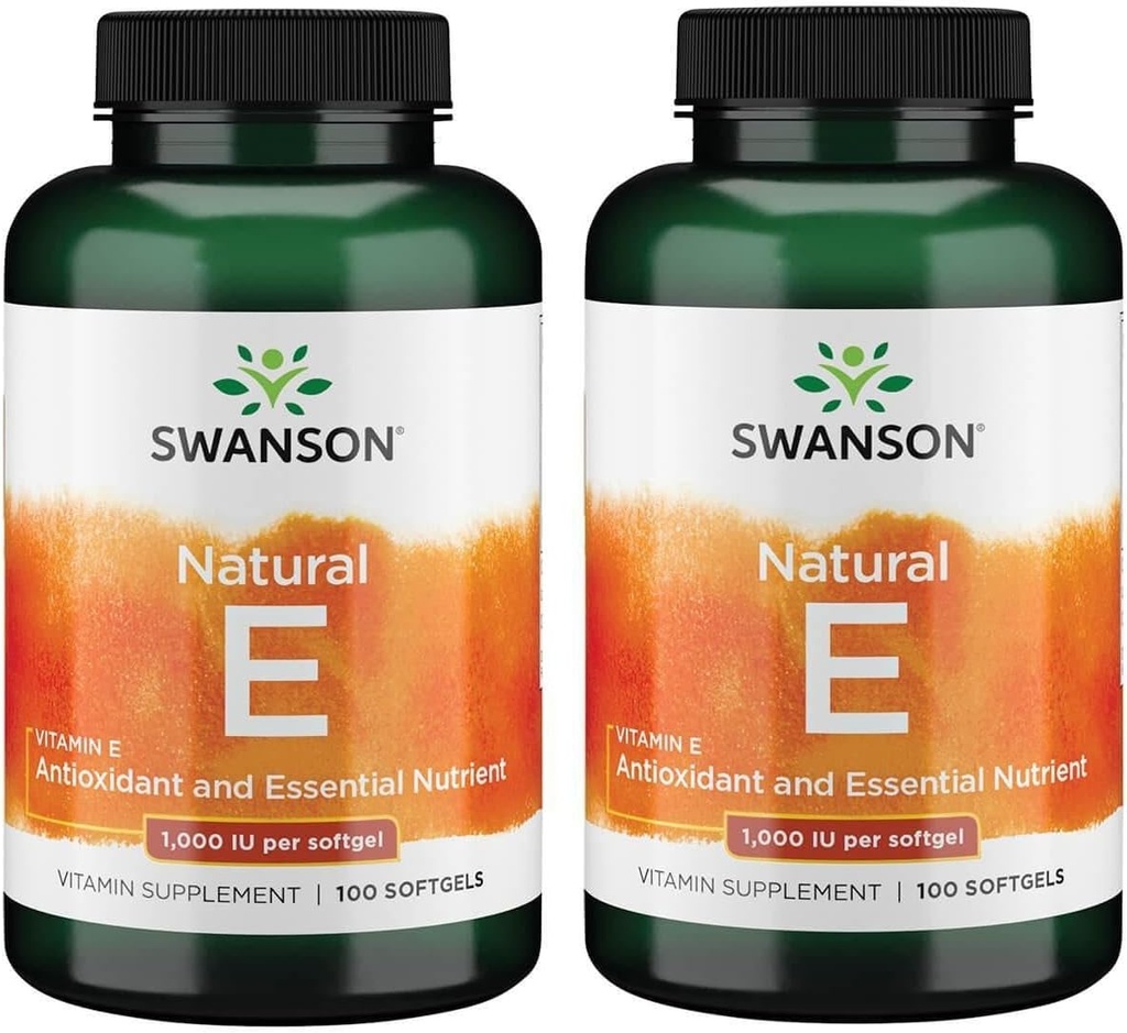 Swanson Vitamin E - Natural Vitamin Supplement Promoting Cardiovascular Health - Natural Formula Delivering Essential D-Alpha Tocopherols - (100 Softgels, 1000 IU Each) (2 Pack) 2