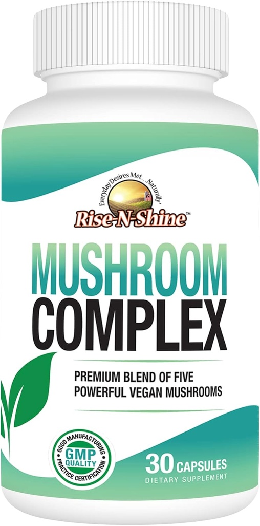 Rise-N-Shine Mushroom Complex Supplement for Clarity & Focus - Immune Support w/Lion’s Mane, Reishi, Mushroom, Chaga, Maitake & Shiitake Mushroom - 30 Day Supply - 30 Capsules 2
