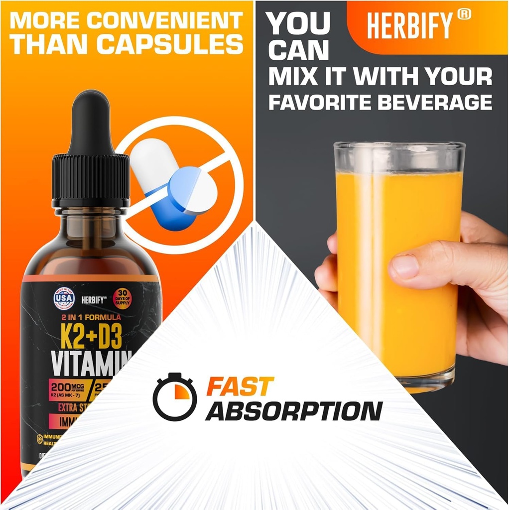 Vitamin D3 K2 Drops – Liquid Vitamins for Women, Men & Teen - Bone Strength Supplements - D3 K2 Mt Vitamins for Immune Support & Heart Health - Vitamin D3 10000 Iu Liquid K2 Drops – 2 oz 6