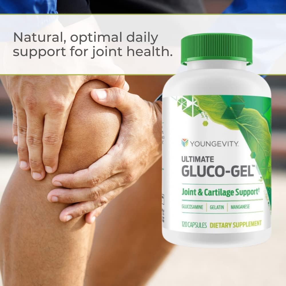 Youngevity Ultimate Gluco-Gel -for Joints, Tendons, Bones & Cartilage | Contains Glucosamine, Gelatin & Manganese | 120 Capsules | 4 Bottles 4