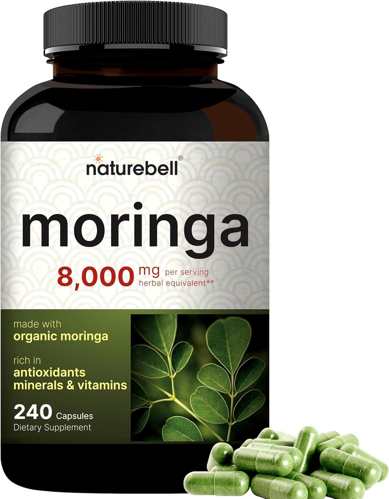 NatureBell Moringa Oleifera 8000mg Per Serving & L-Lysine 1,000mg Capsule Bundle Pack | Superfood Antioxidant | Free Form Amino Acids, L Lysine Complex 3