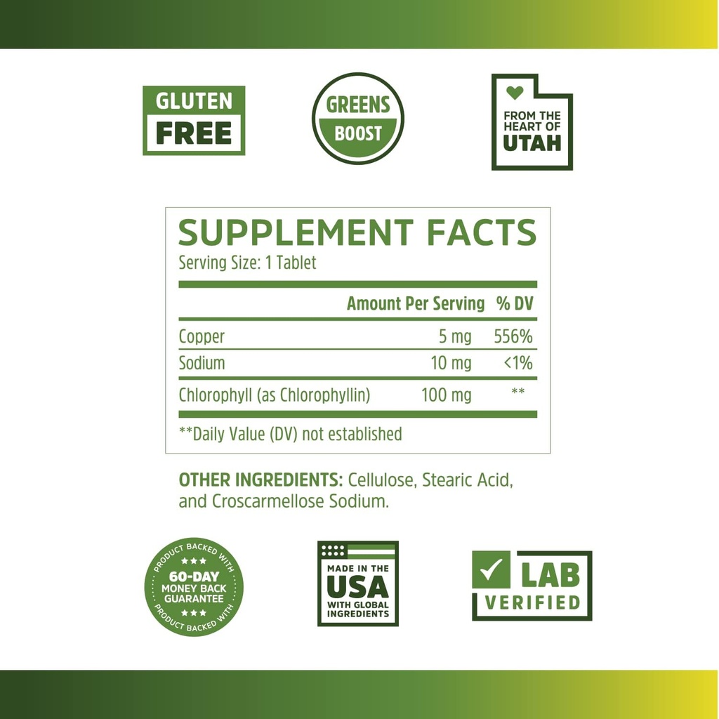 Zhou Chlorophyll Tablets - Chlorophyll Pill Supplement for Women and Men, Health and Wellness Support, Daily Super Greens with Natural Vitamins and Minerals - 90 Tablets 3