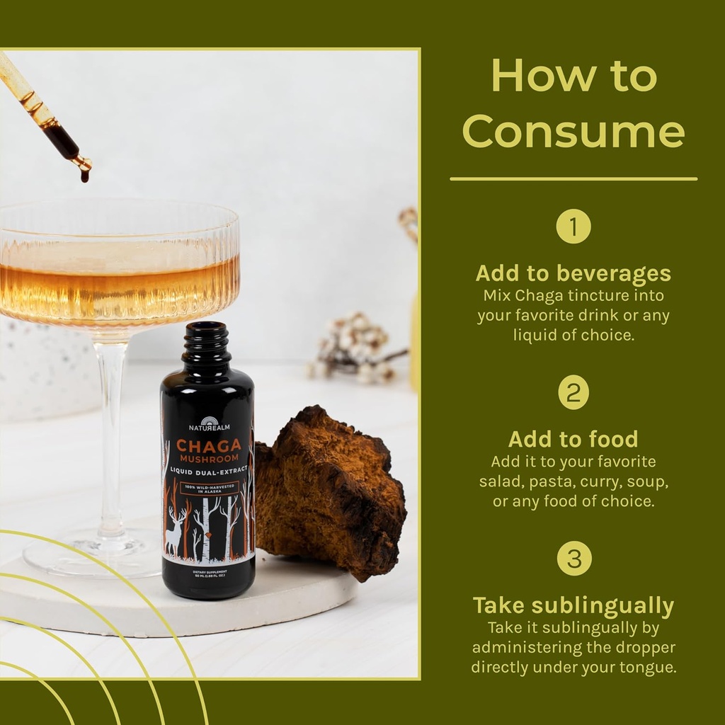 Naturealm Chaga Mushroom Liquid Tincture Supplement – Immune Support, Antioxidant Boost & Hair, Skin, Nail Health, Vegan, Non-GMO – Wild-Harvested Fruiting Bodies, 2 Month Supply 5