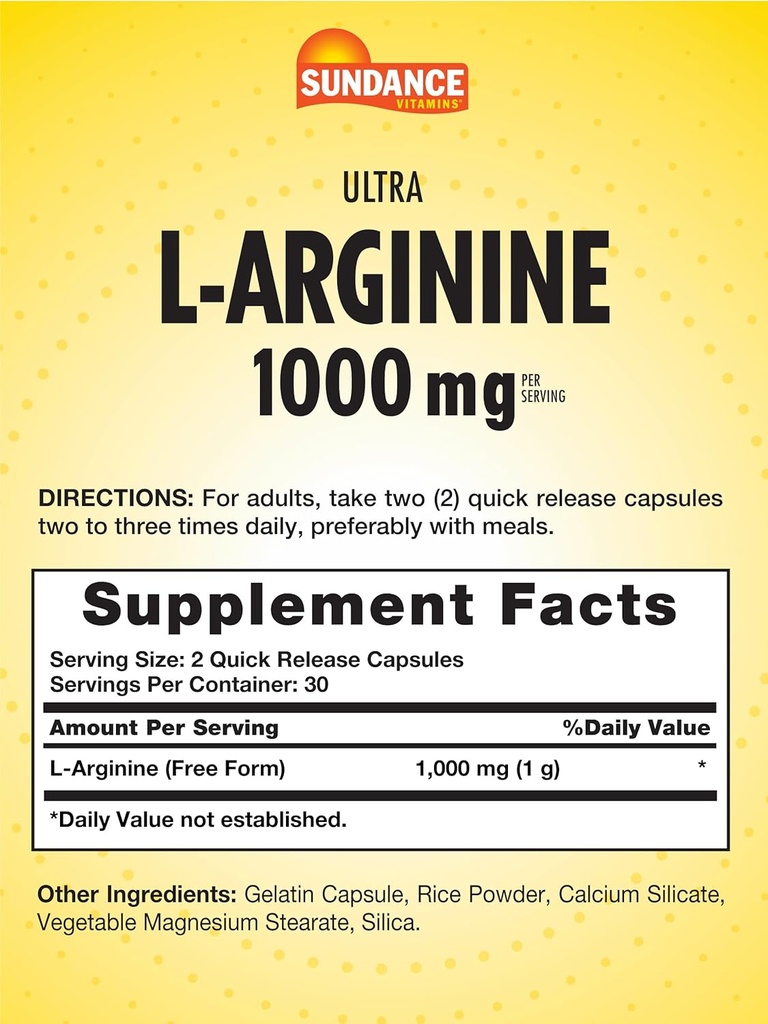 Sundance L-Arginine 1000mg Capsules | 60 Count | Free Form Amino Acid Supplement | Non-GMO and Gluten Free Supplement 3