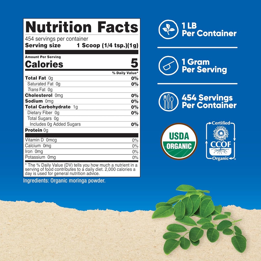 Nutricost Organic Moringa Powder 1LB (16oz) - Gluten Free, Non-GMO, Vegetarian Friendly 3