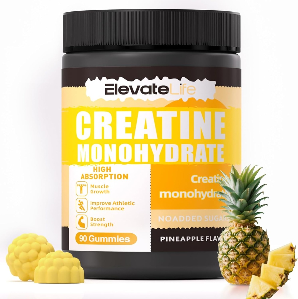 ElevateLife Creatine Monohydrate Gummies 5g for Men Women - Sugar Free Chewable Supplement. 90 Gummies Lemon 2