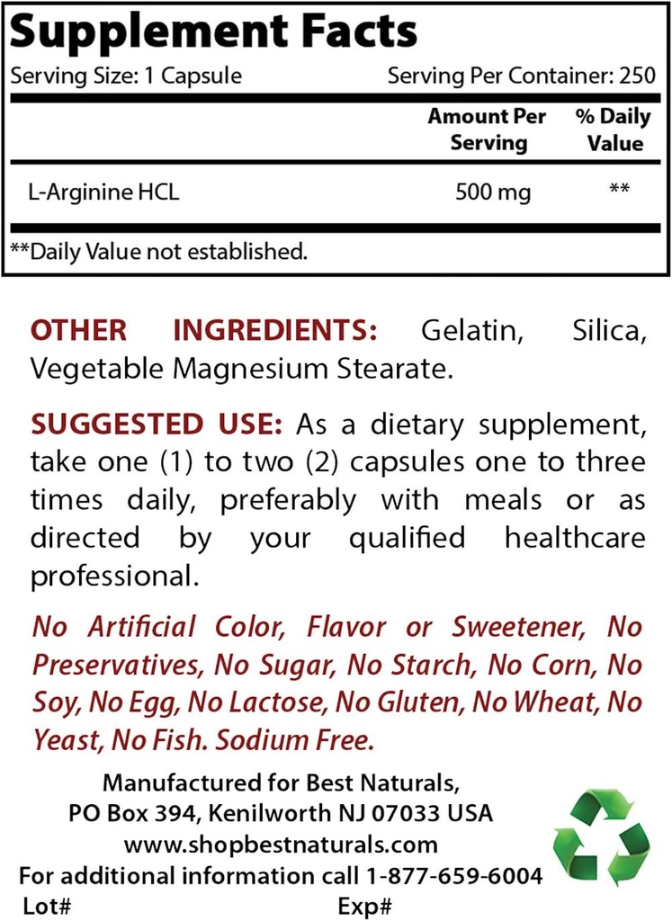 Best Naturals L-Arginine 500mg & L-Lysine 500 mg 2