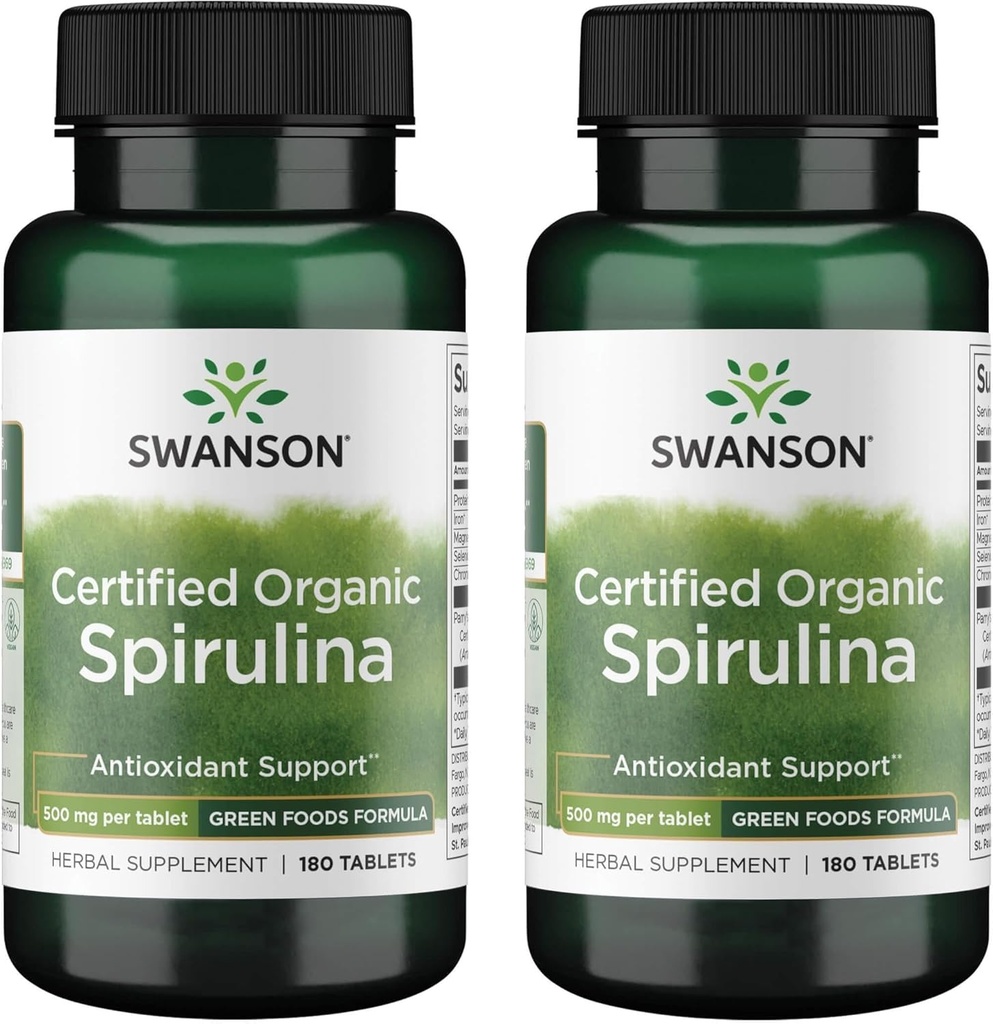 Swanson Certified Organic Spirulina 500 mg 180 Tabs (2 Pack) 2