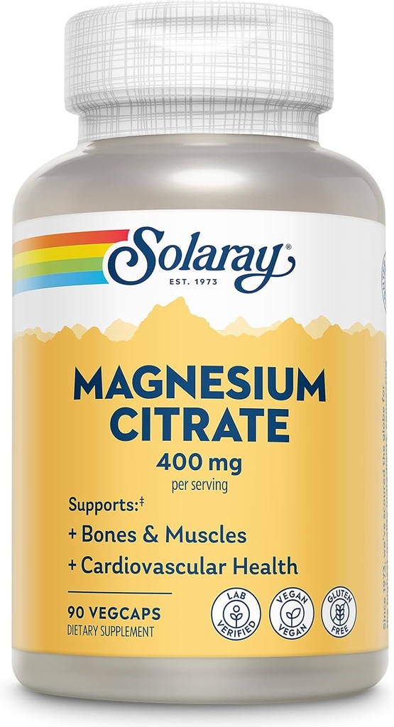 SOLARAY Magnesium Citrate 400mg - Magnesium Supplement - Bone Health, Muscle, Relaxation and Heart Health Support - Enhanced Absorption, Vegan, Gluten Free, 60-Day Guarantee, 30 Servings, 90 VegCaps 2