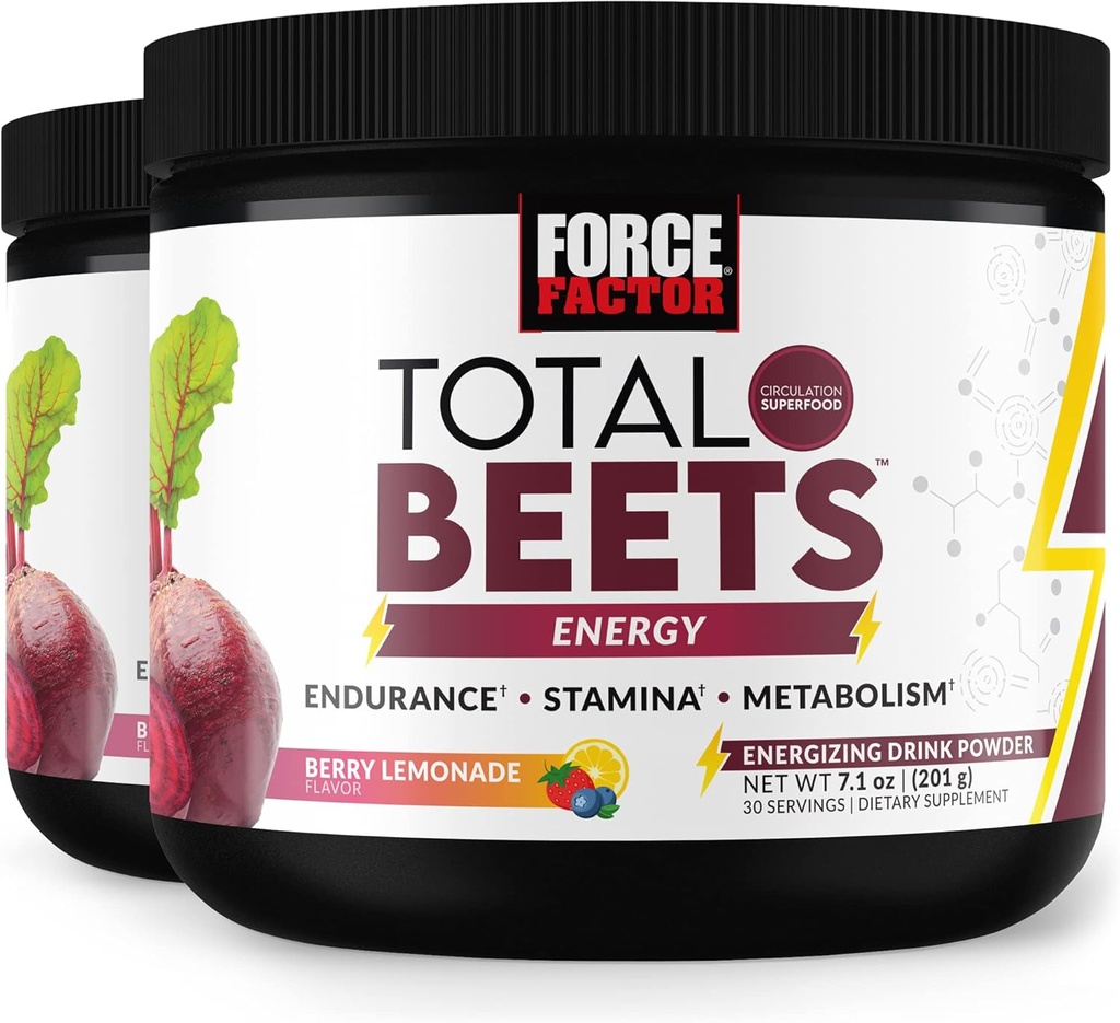FORCE FACTOR Total Beets Energy Drink Mix 2-Pack, Superfood Beet Root Powder, Nitrates to Boost Energy, Support Circulation, Blood Flow, Nitric Oxide and Stamina, Heart Health Supplement, 60 Servings 2