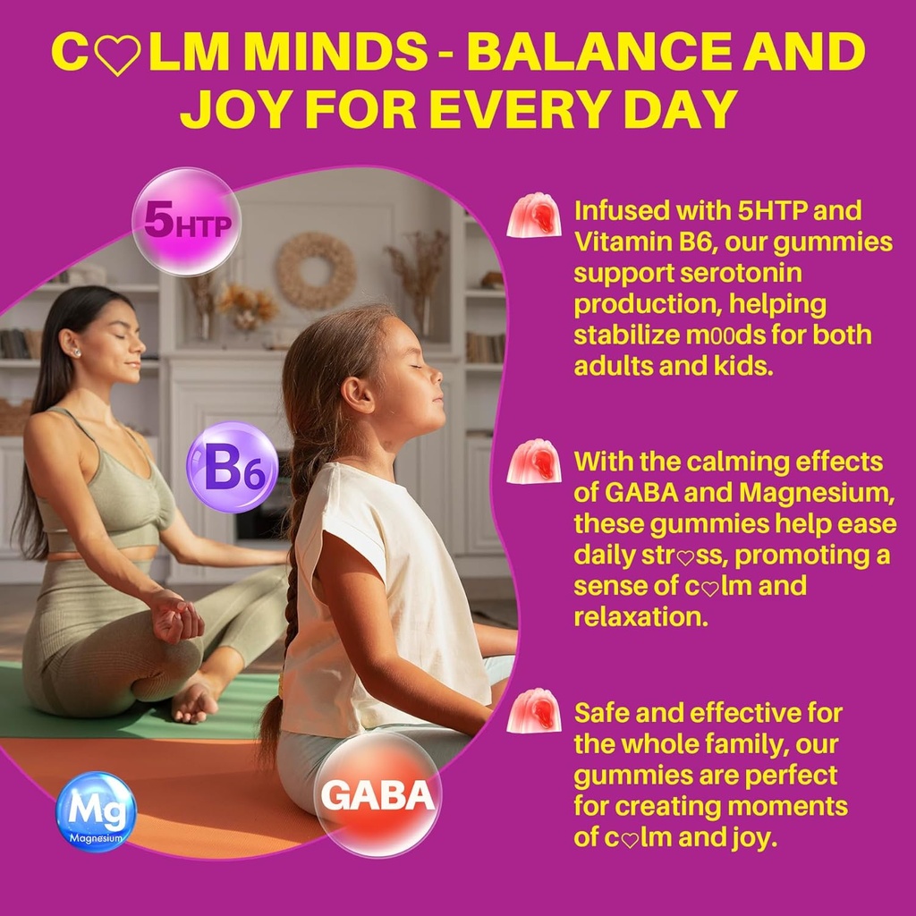 5HTP Gummies for Adults & Kids 8+, Melatonin Free Gummies with Magnesium Glycinate, GABA, L-Glycine, Ashwagandha, Vitamin B6 for Delicious Zzzs, Brain & Muscle Relaxation, 0 Sugar 60 Count (Pack of 1) 6