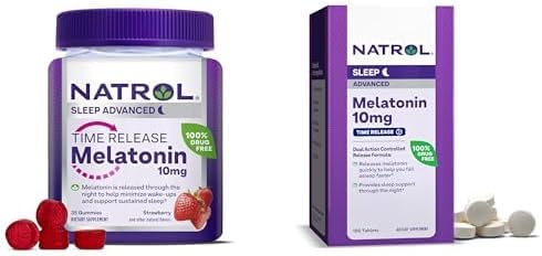 Bundle of Natrol Time Release Melatonin 10 mg 100 Tablets, Dietary Supplement for Restful Sleep, & Natrol Time Release Melatoning 3mg Gummies, 35 Strawberry-Flavored Melatonin Gummies, 35 Day Supply 2