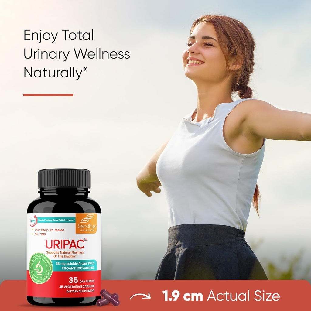 Sandhu's Uripac 36mg PACs clinically Proven 35 Capsules with 9X High Strength Cranberry Extract | Supports UTI Avoidance, Kidney Cleanse Detox and Repair| All Natural and Sugar Free Pills for Women 3