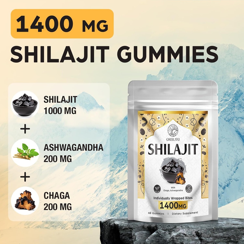 1400 MG Shilajit Gummies, Shilajit Pure Himalayan Organic Gummies with Ashwagandha, Himalayan shilajit for Men, 85+ Trace Minerals & Fulvic Acid, Individually Wrapped, Sugar-Free, 60 Counts 4