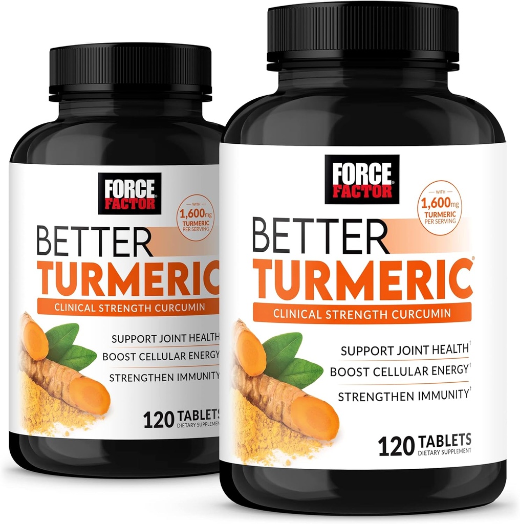 FORCE FACTOR Better Turmeric 2-Pack Joint Support Supplement Featuring HydroCurc Turmeric Curcumin with Black Pepper, Clinical Strength Joint Support, 240 Tablets, White Packaging 2
