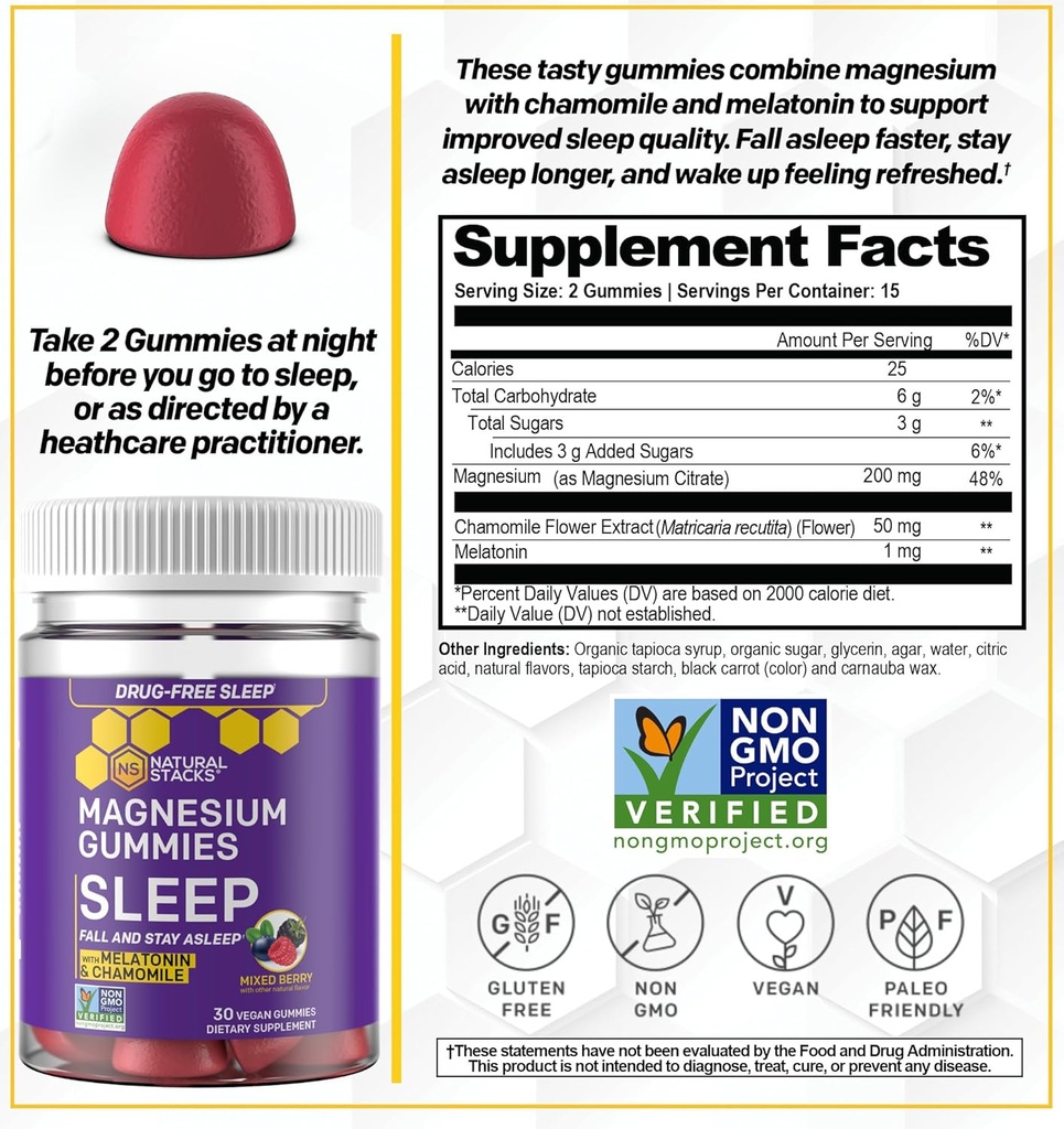 NATURAL STACKS Dopamine Brain Food + Sleep Magnesium Gummies Bundle - Supports Mental Drive & Sleep* - 90 Total Pieces 6