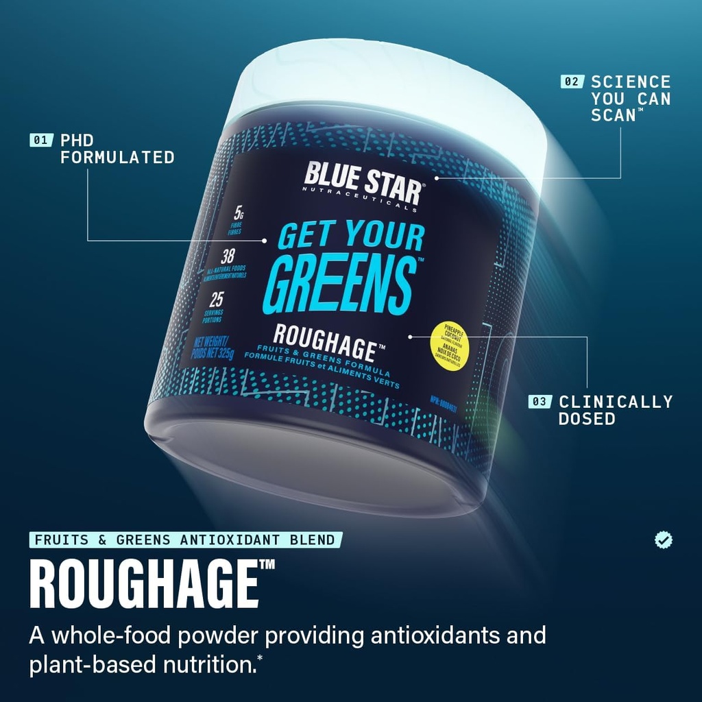Blue Star Nutraceuticals ROUGHAGE - 38 Fruits & Greens Superfood Powder | No Artificial Flavors or sweeteners | Amazing Taste (Pineapple Coconut) 3