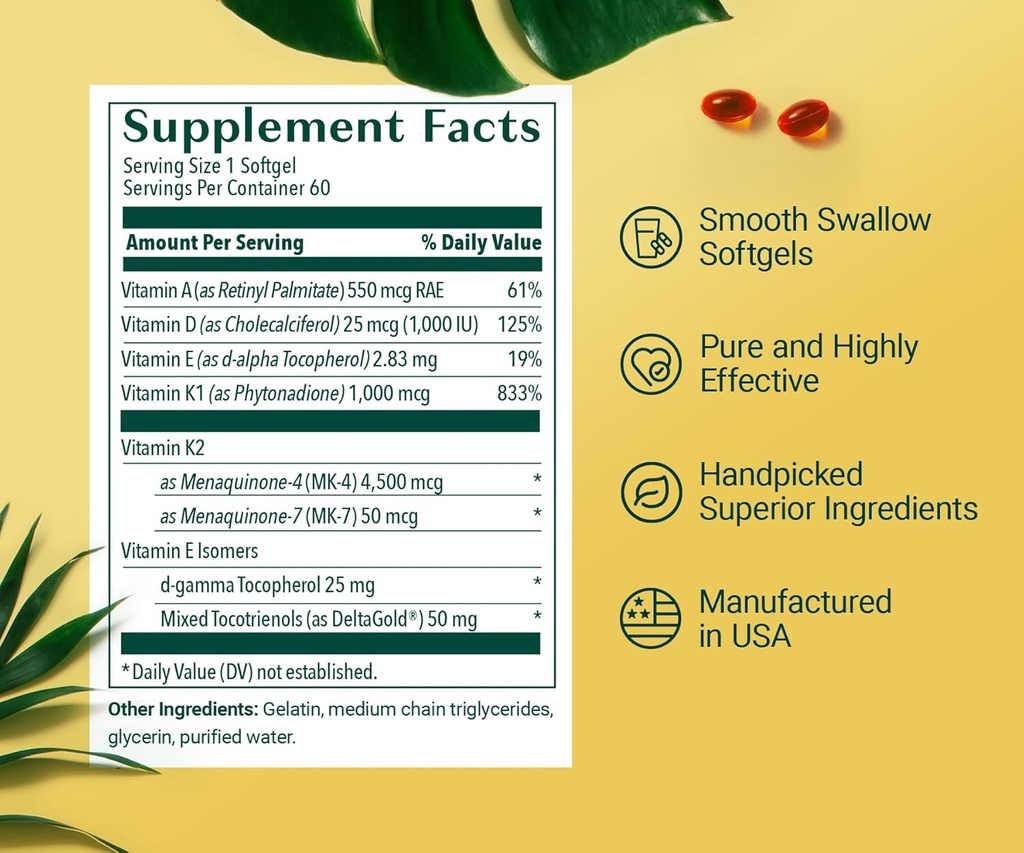 ALGAECAL 4-in-1 Vitamin D3 K2 Complete - ADK Vitamin Supplement, Enhanced Immune Support & Bone Health with D3 K2, A, & E - Whole Body Wellness & Bone Strength, 60 Easy-Swallow Softgels 5