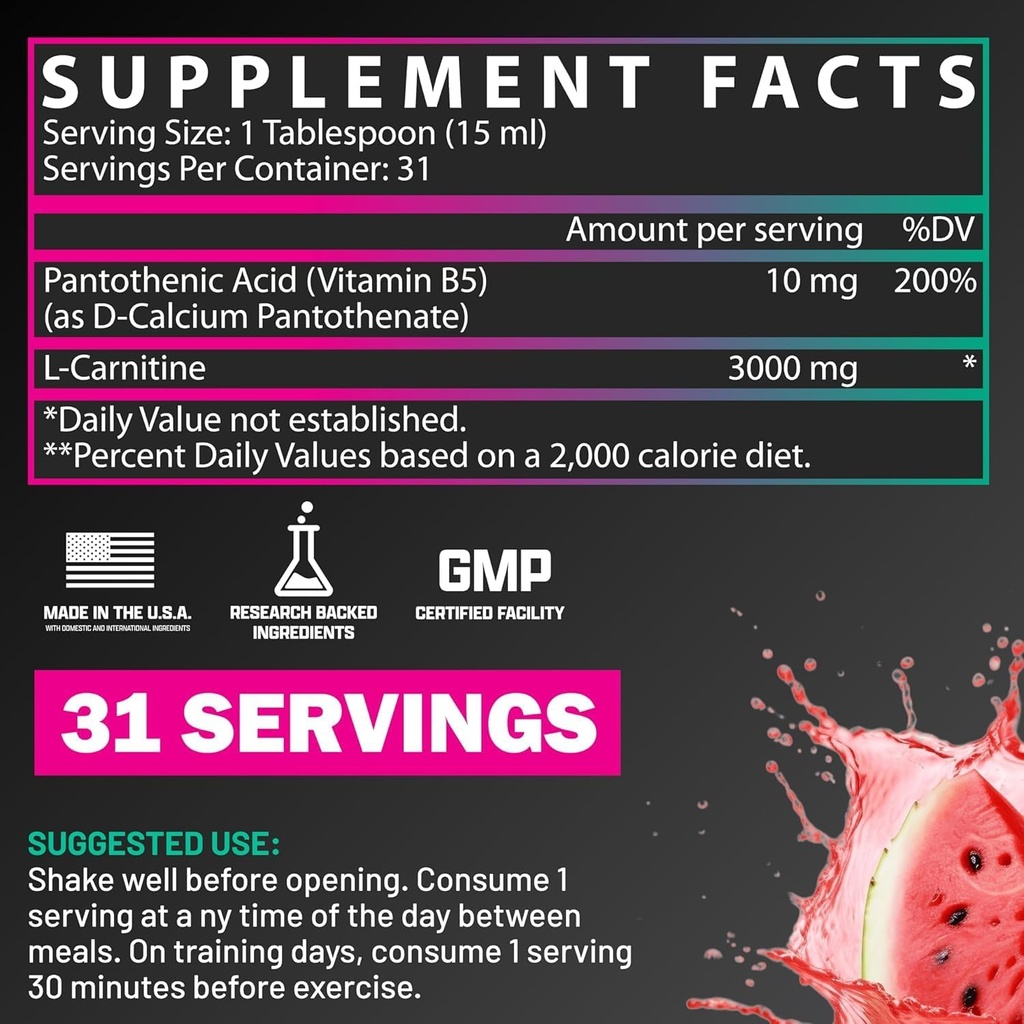 Nutrex Research Liquid Carnitine 3000 | (Strawberry Watermelon) | Premium L Carnitine Liquid, Stimulant Free 31 Servings 3