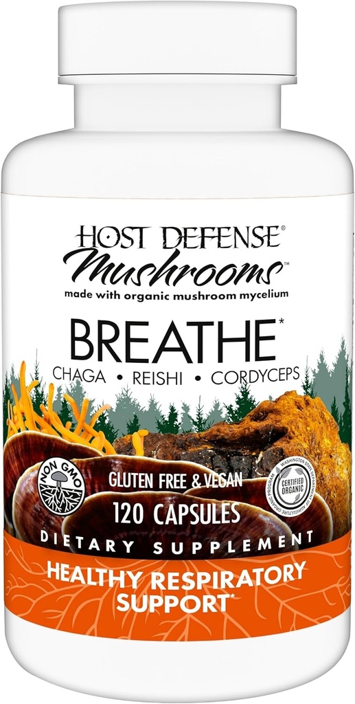 Host Defense Breathe* Capsules - Immune & Respiratory Support Mushroom Supplement - Herbal Lung Health Supplement with Chaga, Reishi & Cordyceps - 120 Capsules (60 Servings)* 2