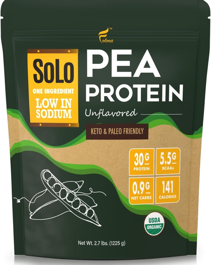 Solo Organic Pea Protein Powder, Low in Sodium, Canada Grown Peas, 100% Vegan, Non-GMO, Unflavored Plant Based Protein Powder with BCAA (2.7 lbs) 2
