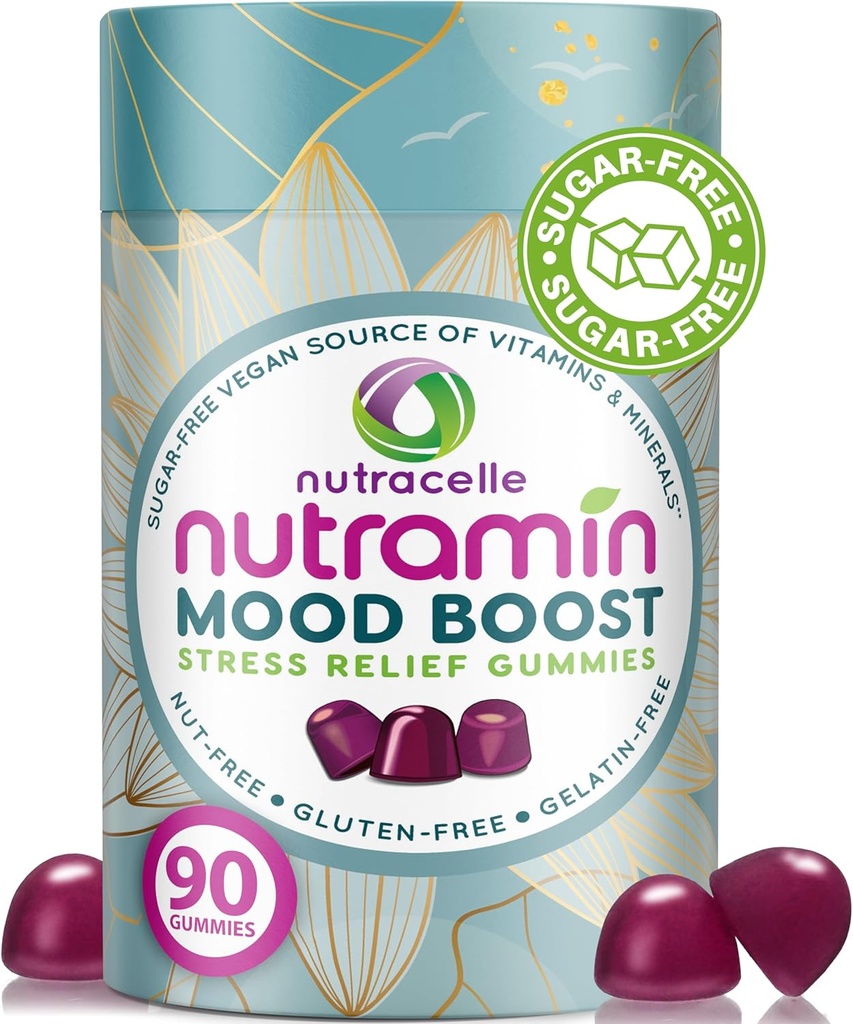 NUTRAMIN Mood Boost Multivitamin Gummy - Delicious & Yummy Anti-Stress Magnesium Ashwagandha Gummies + B Complex Vitamins for Focus and Calm - Sugar-Free, Vegan, Gluten-Free, Allergy-Safe (90 Count) 2