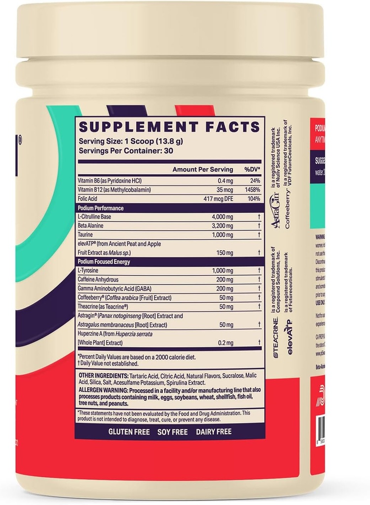 Podium Nutrition, Fuse Pre Workout Powder, Sour Watermelon, 30 Servings, Beta Alanine and Caffeine for Energy, Gluten Free, Soy Free, Dairy Free 5