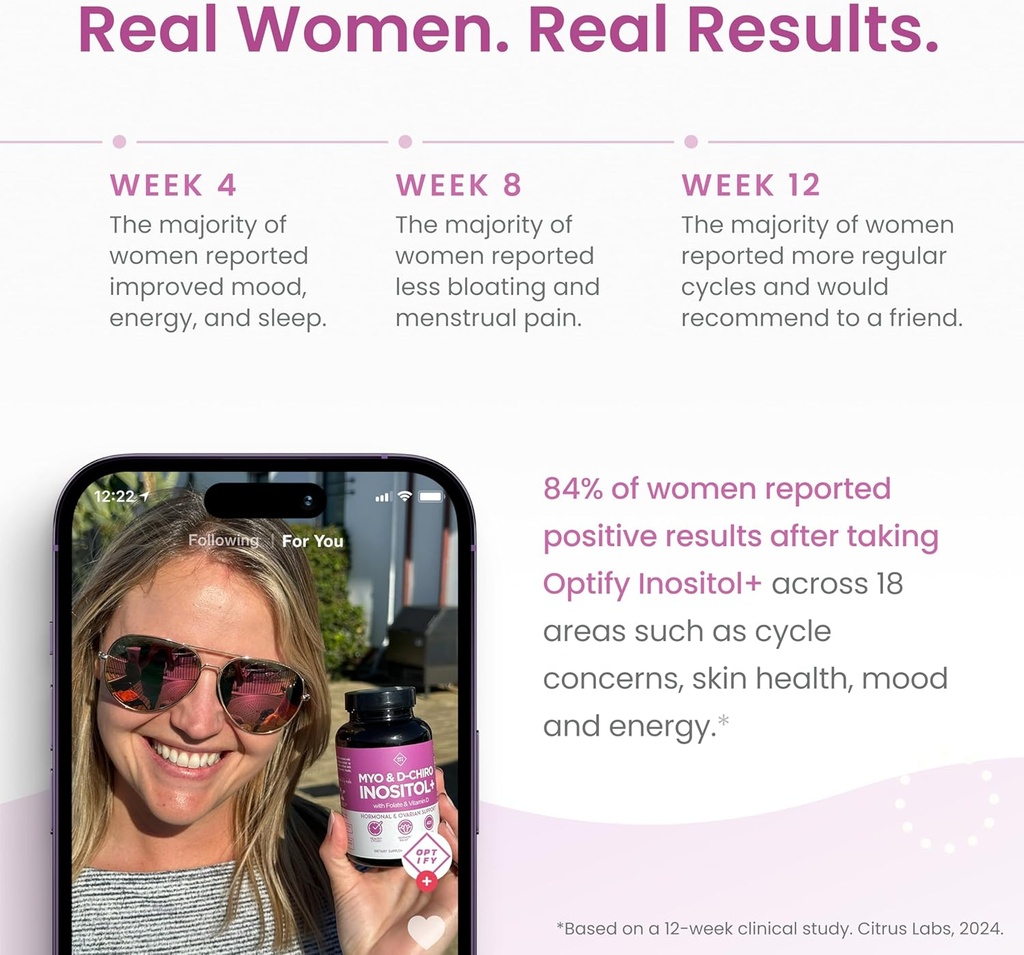Optify Inositol Supplement for Women – 90-Day Supply – Myo-Inositol and D-Chiro Inositol with Folate and Vitamin D – 40:1 Ratio – Hormone Balance & Ovarian Support - 360 Capsules 5